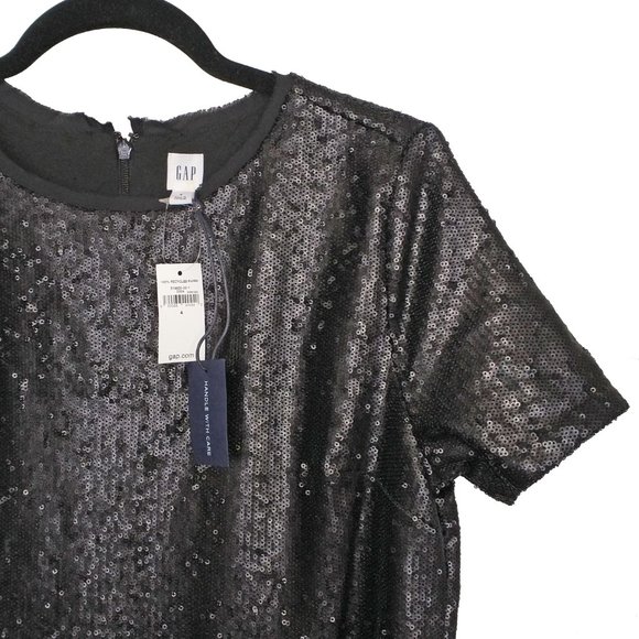 Gap Short Sleeve Black Sequin Dress - Size 4 - Picture 1 of 5